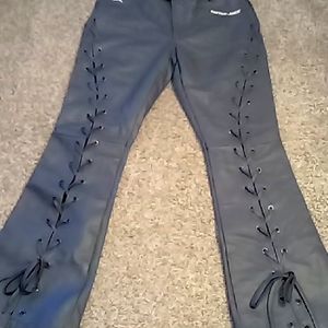 Lace tied leather pants